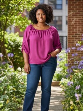 Addition Elle Women's Magenta Peasant Blouse size 2X